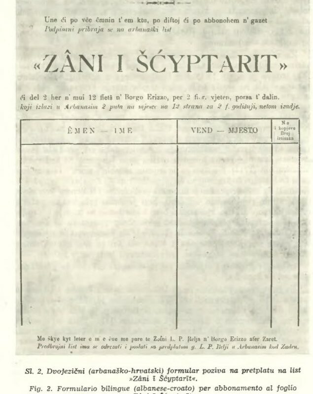 Formulari i i abonimit të qytetarëve për gazetën -Zani i Shyptarit